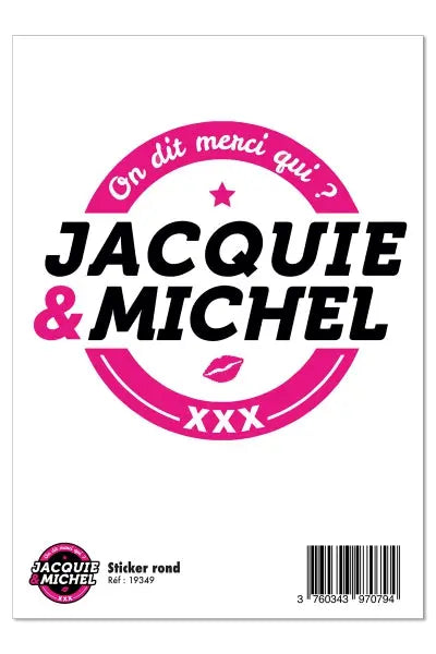 Grand sticker Jacquie & Michel rond blanc Jacquie & Michel