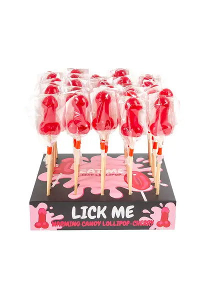 Présentoir de 40 sucettes pénis à la cerise avec effet chauffant épicé Secret Play