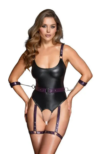 Body à jarretelles ouvert avec menottes - Cottelli Bondage Cotelli Bondage