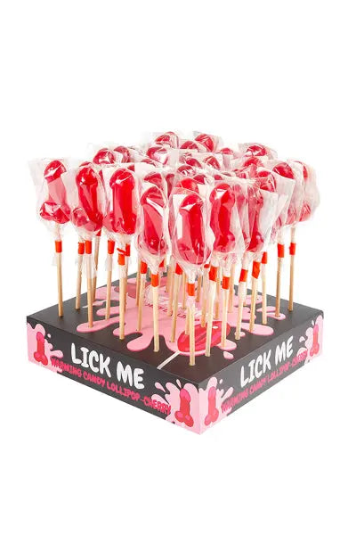 Présentoir de 40 sucettes pénis à la cerise avec effet chauffant épicé Secret Play