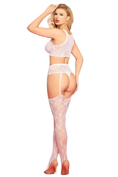 Top brassière et collant ouvert blanc J Lingerie