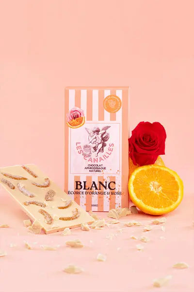 Chocolat blanc écorce d'orange et rose - Tablette 100g - Les canailles Les canailles