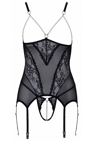 Guêpière seins nus et string ouvert résille et perles - Cottelli Lingerie Cotelli Lingerie