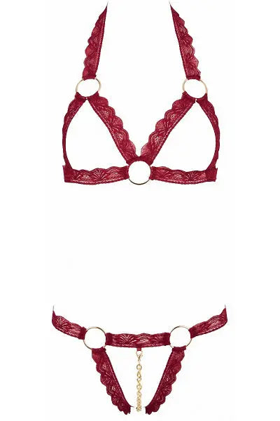 Ensemble string ouvert et seins nus bordeaux - Cottelli Lingerie Cotelli Lingerie