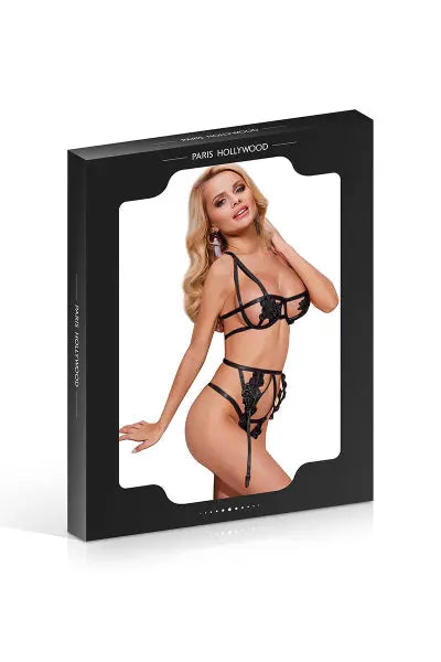 Ensemble ouvert soutien-gorge string et porte-jaretelles Paris Hollywood