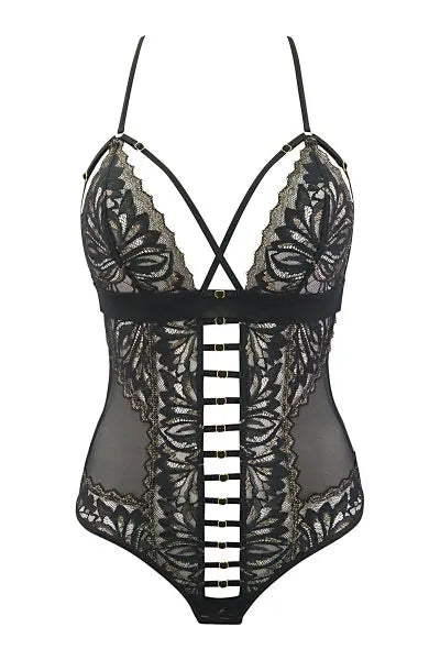 Body string tulle et dentelle noir V-10100 - Axami Axami