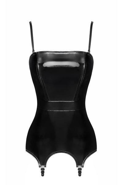 Corset porte-jarretelle vinyle Dominae F381 - Noir Handmade Noir HandMade