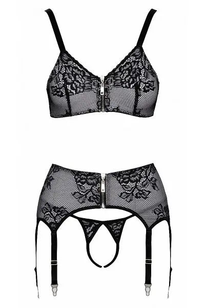 Ensemble coquin ouvert 3 pièces gris - Cottelli Lingerie Cotelli Lingerie