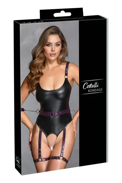 Body à jarretelles ouvert avec menottes - Cottelli Bondage Cotelli Bondage