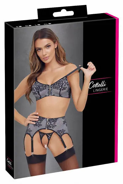 Ensemble coquin ouvert 3 pièces gris - Cottelli Lingerie Cotelli Lingerie